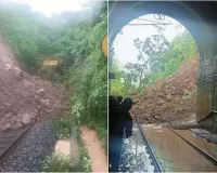 महाराष्ट्र के कोंकण रेलवे लाइन 24 घंटे मरम्मत के बाद फिर हुई शुरू... लैंडस्लाइड के कारण पटरी पर आ गई थी मिट्टी
